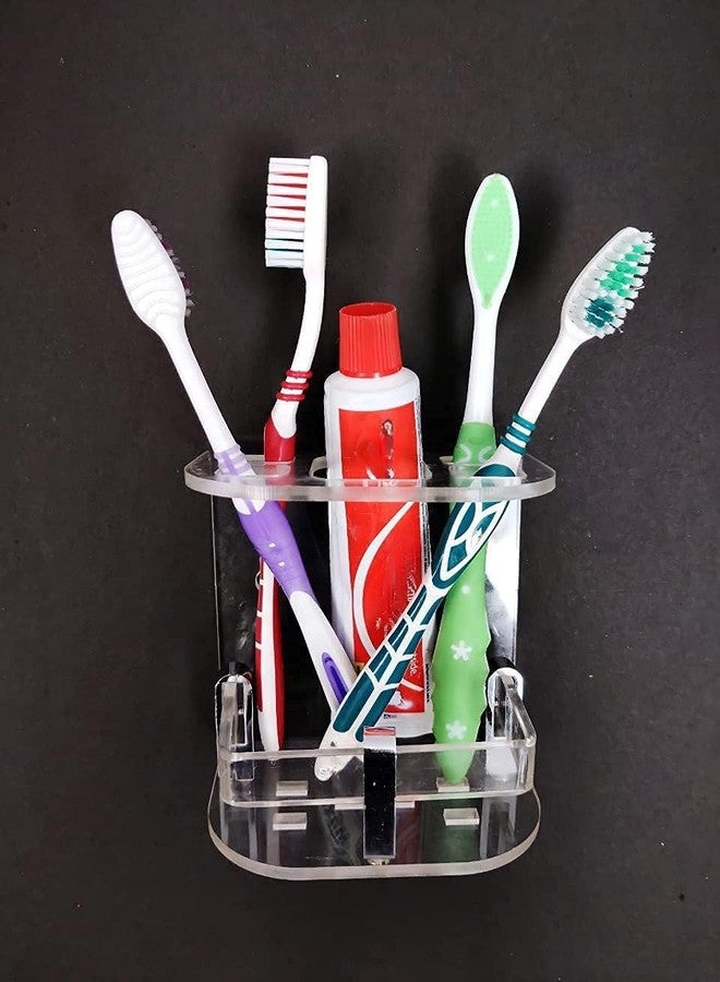 ZICOTO Wall Mount Self Adhesive Acrylic Tooth Brush Holder,Tumbler Holder, Toothpaste for Bathroom Stand Organizer Rack for Bathroom Accessories(Clear Small a.c) - Image 1